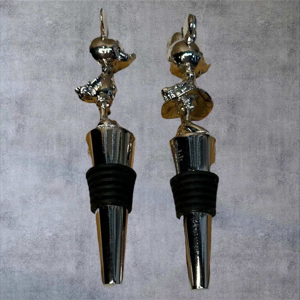 Disney Mickey and Minnie Mouse Silver Metal Wine Bottle Stoppers Set 2 Piece‎